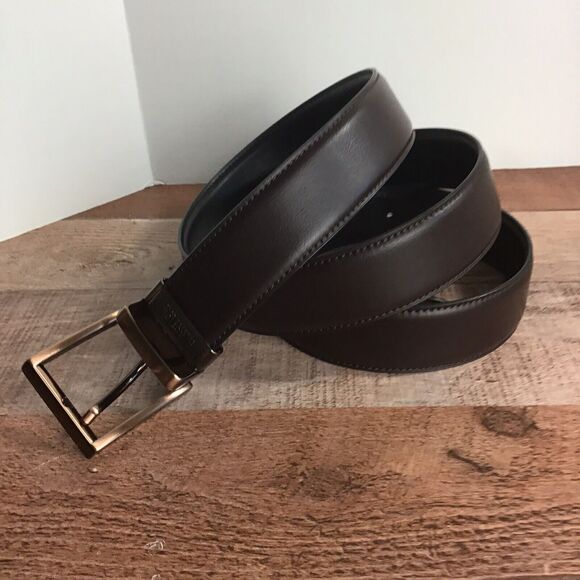 Kenneth Cole Reaction Mens XL Brown Faux Leather Adjustable Belt Polished Buckle - Picture 8 of 16